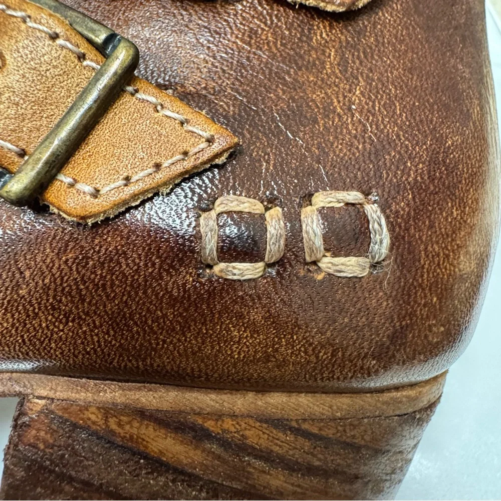 Bed Stu Begin Boots Women Cognac Dip Dye Leather Buckle Cobbler Ankle Boho Sz