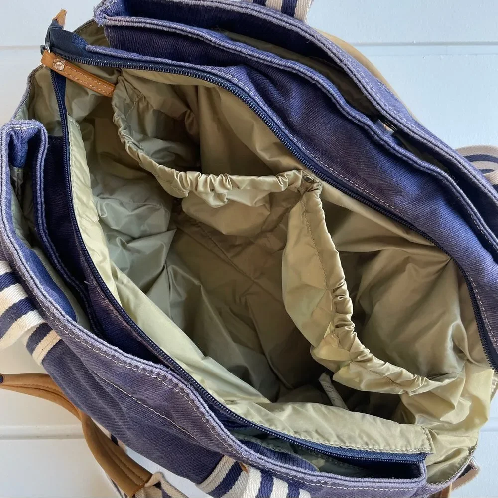 Pottery Barn Navy and White/Off White Large Diaper Bag Monogrammed With A “K”