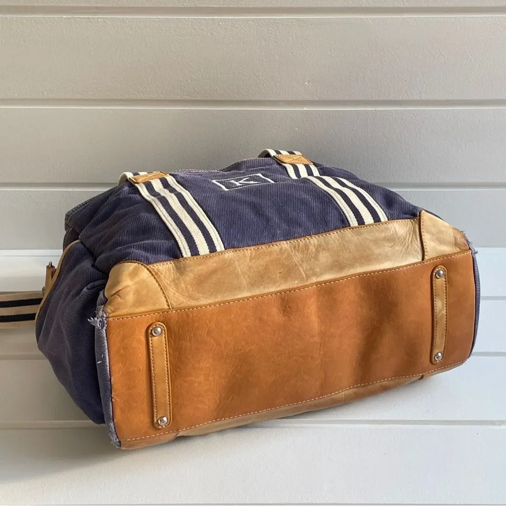 Pottery Barn Navy and White/Off White Large Diaper Bag Monogrammed With A “K”