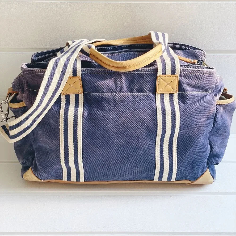 Pottery Barn Navy and White/Off White Large Diaper Bag Monogrammed With A “K”