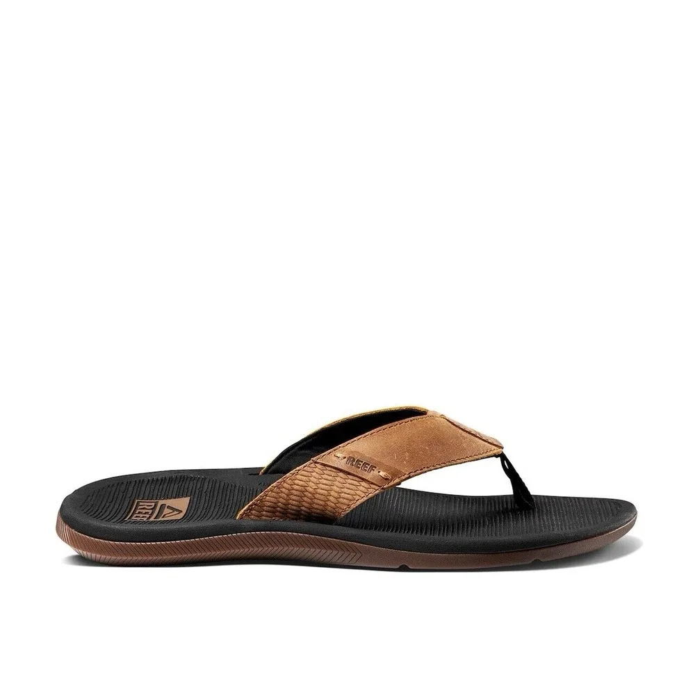 Reef Santa Ana LE Flip Flop Men 8 Black Tan Comfort Cushion Slip On Thong Sandal