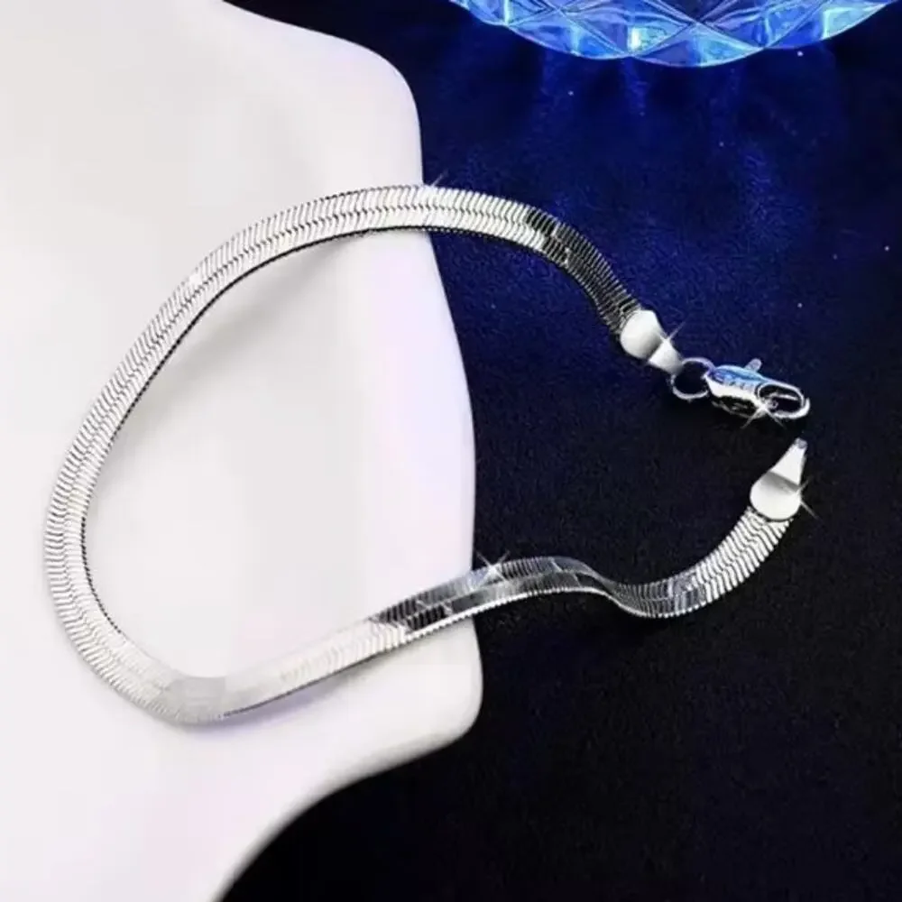 925 Silver Herringbone Bracelet Snake Scale Chain Fashion Anniversary Birthday