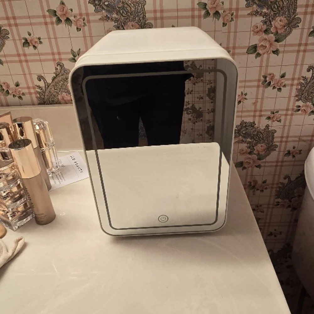 Modern White LED Vanity makeup fridge.