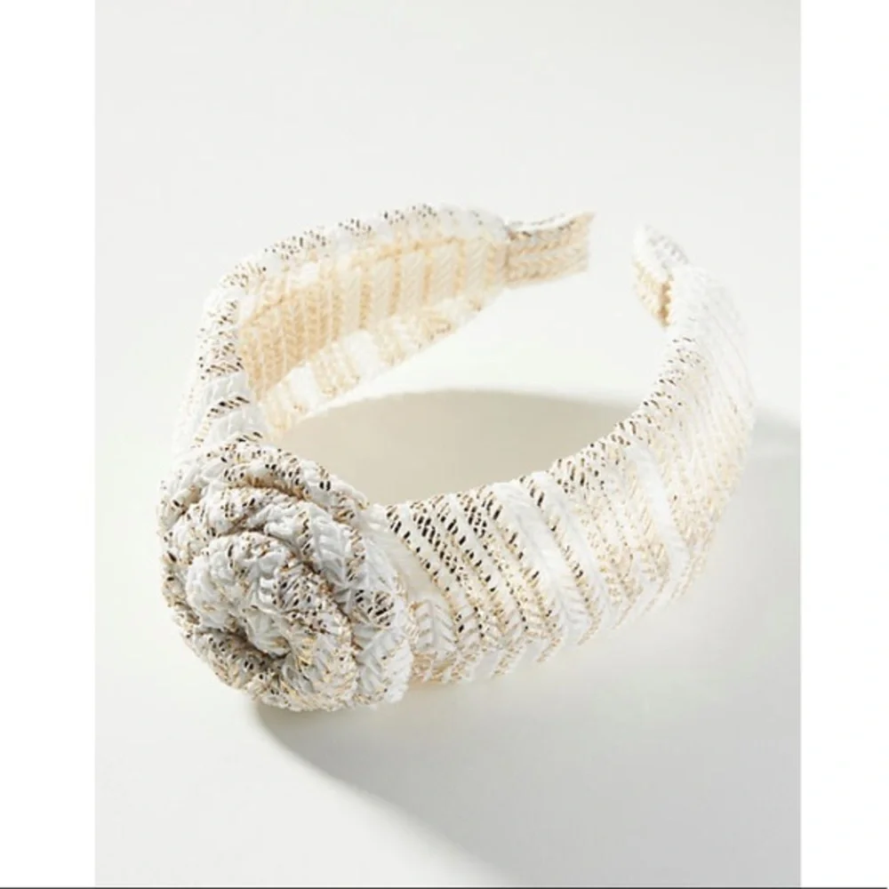 Anthropologie Metallic Rosette Knotted Headband By in White