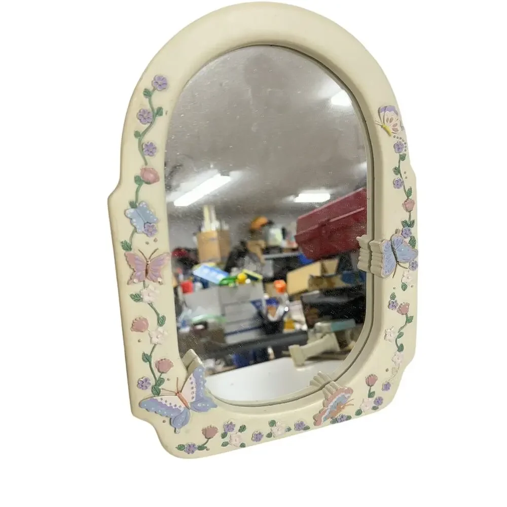 Vintage Floral / Butterfly Standing Make Up Vanity Mirror Enesco Style - LBN