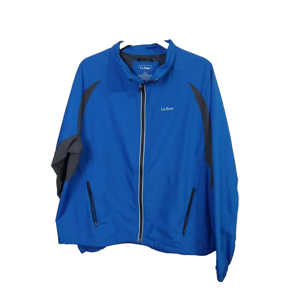 L.L. Bean Men's 2X Track Jacket Blue Black Lightweight Full Zip Pockets...