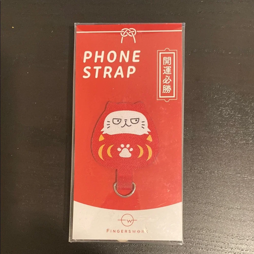 Red Daruma Doll Phone Cover Strap