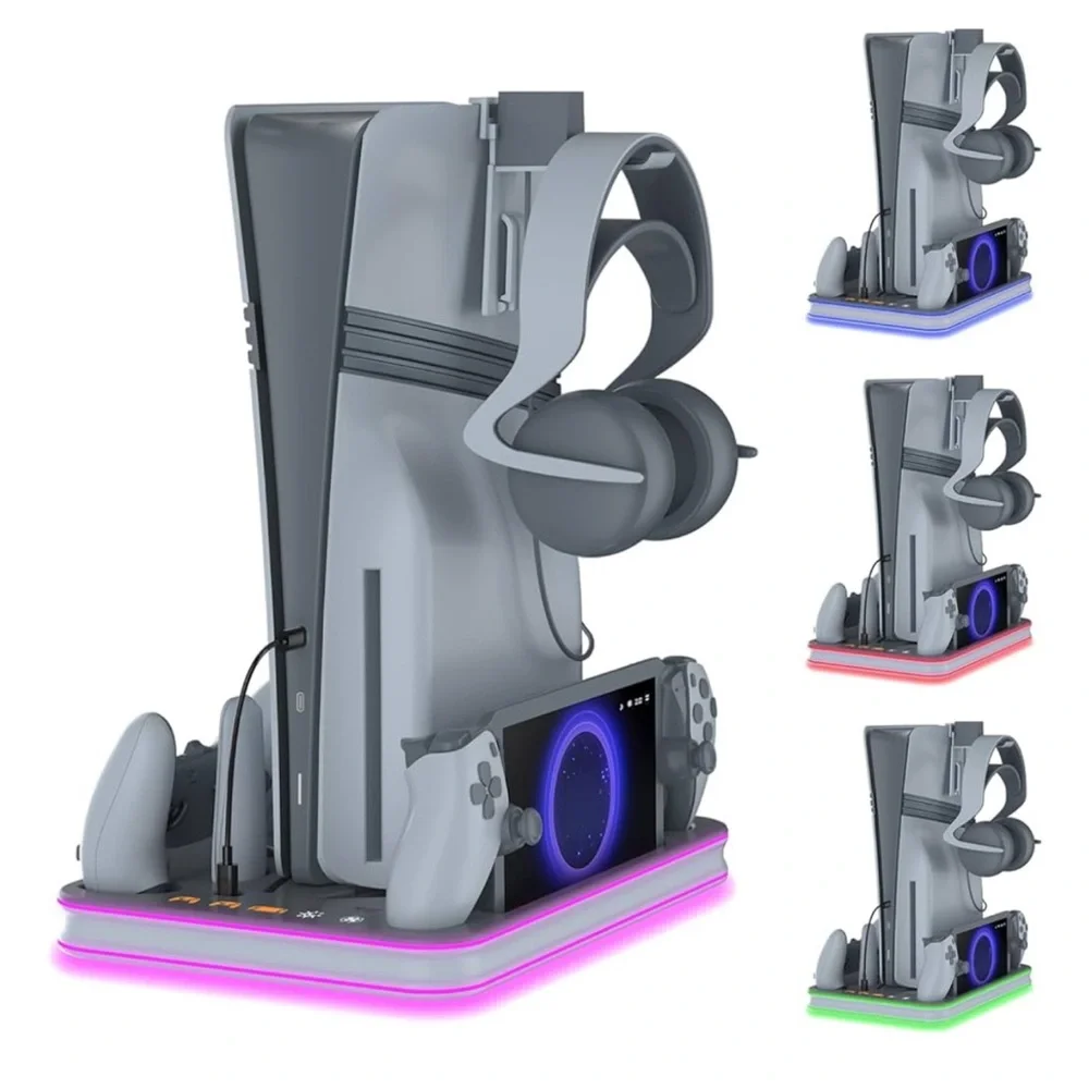 VR Headset Charging Station with LED Lights - Gray