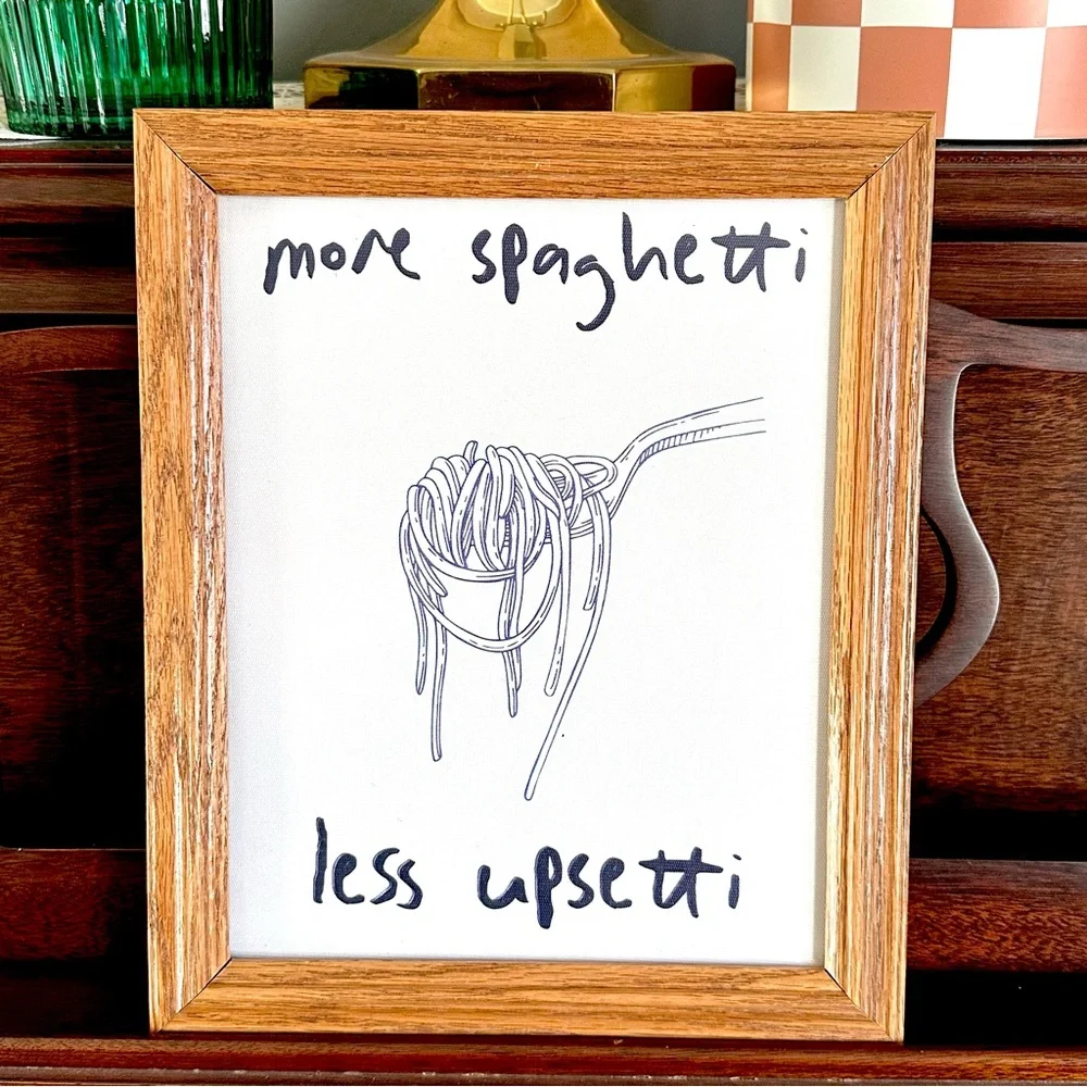More Spaghetti, Less Upsetti Print Wood Framed Italian Food Kitchen Pasta Art