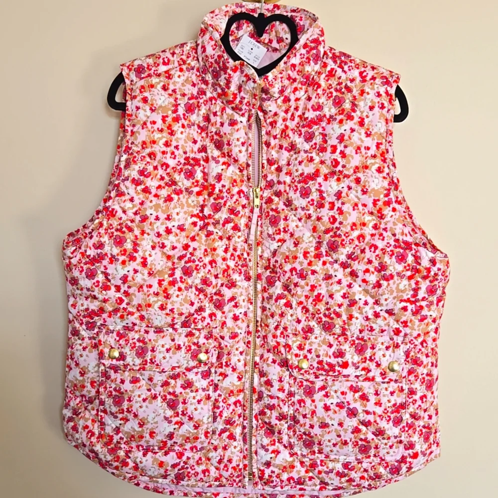NWT J.Crew Flower Puffer Vest L