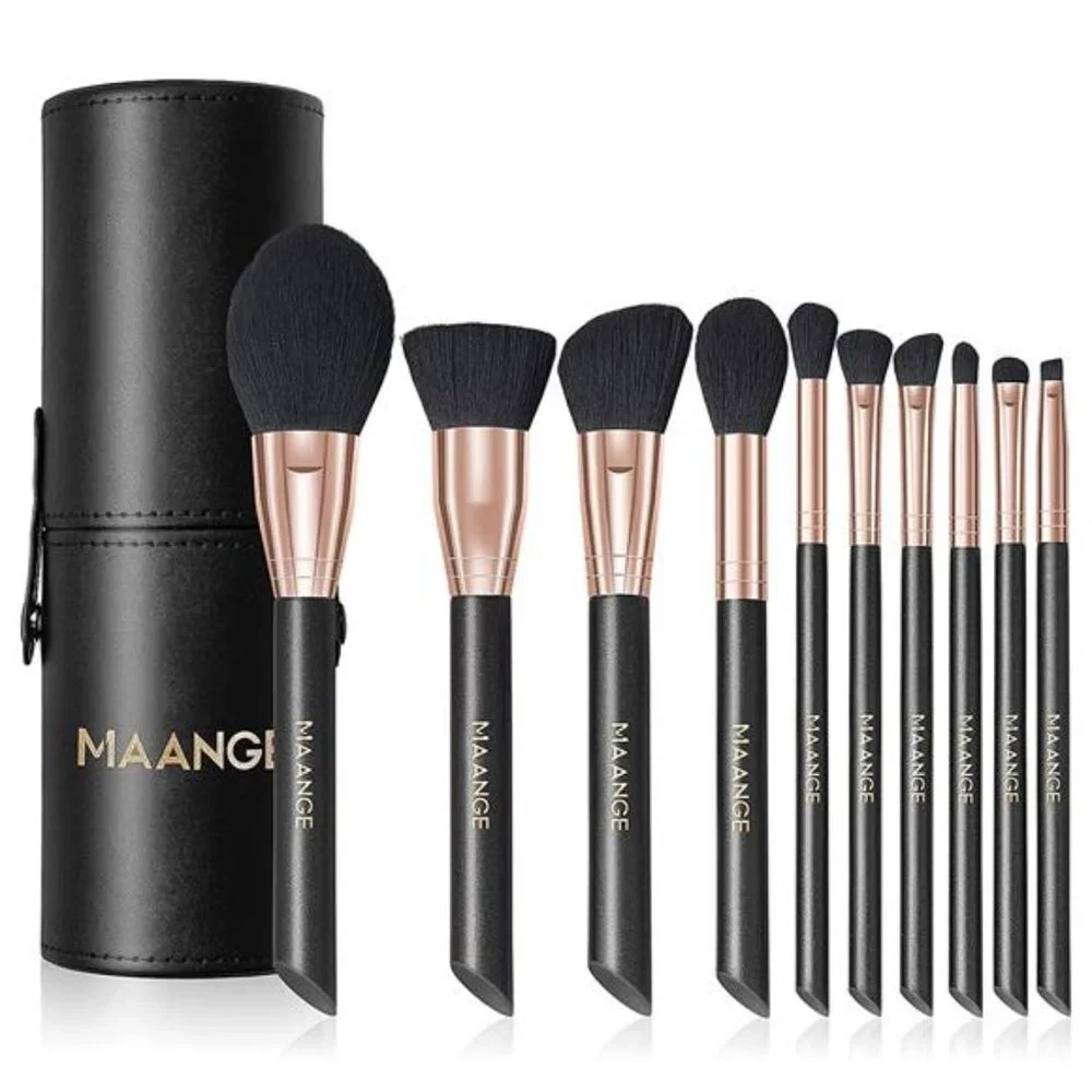 10Pcs Professional Makeup Brush Set with Black Case