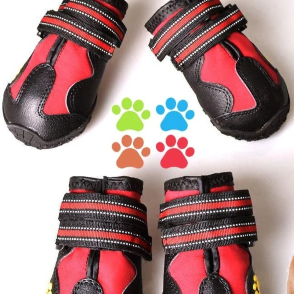 Red and Black Pet Shoes with Straps