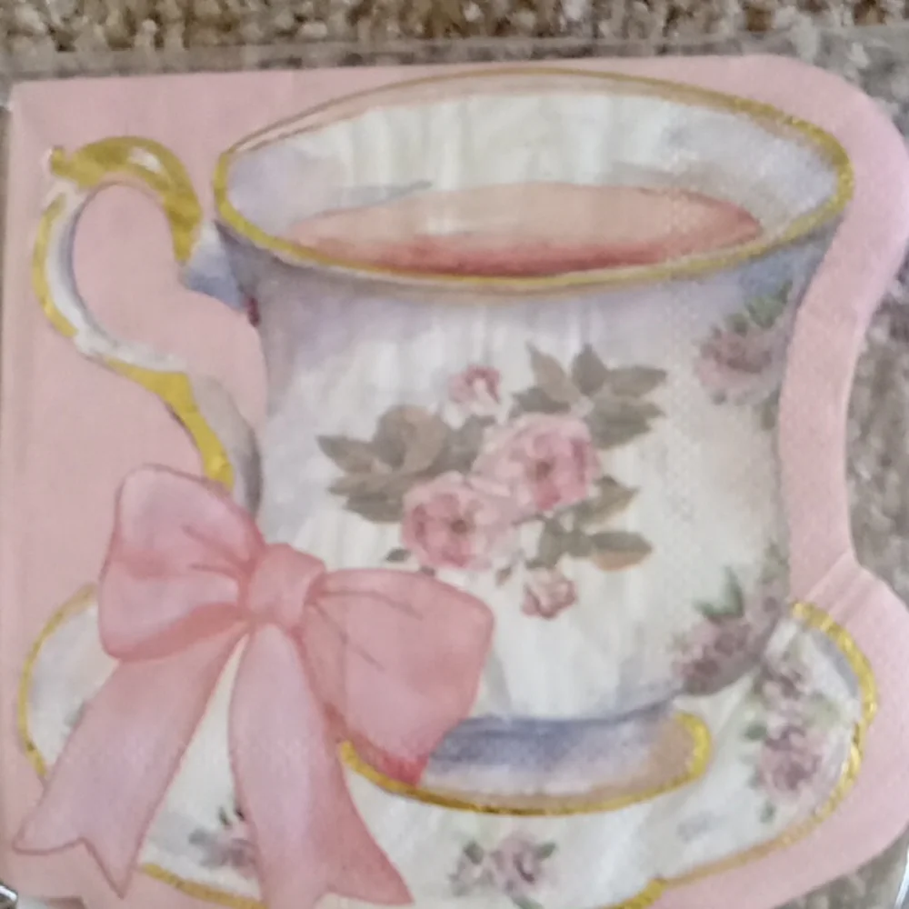 Floral Teacup Napkins with Pink Bow