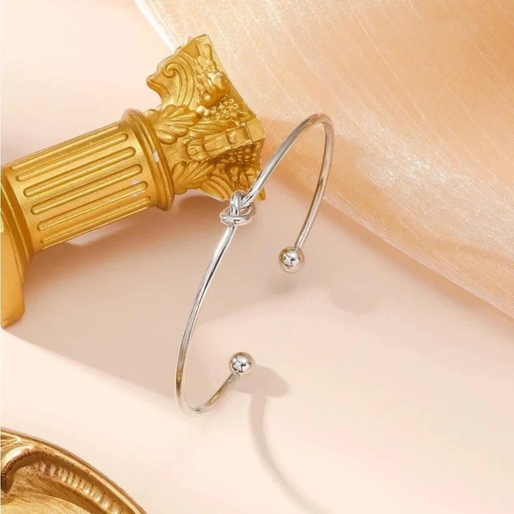 Dainty Silver Knot Bangle Bracelet