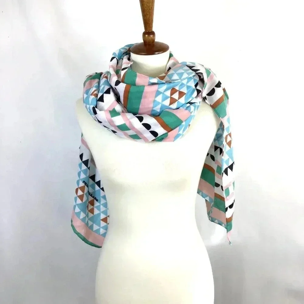 Large Western Scarf Aztec Geometric Printed Village Rectangle Pastels Dupatta