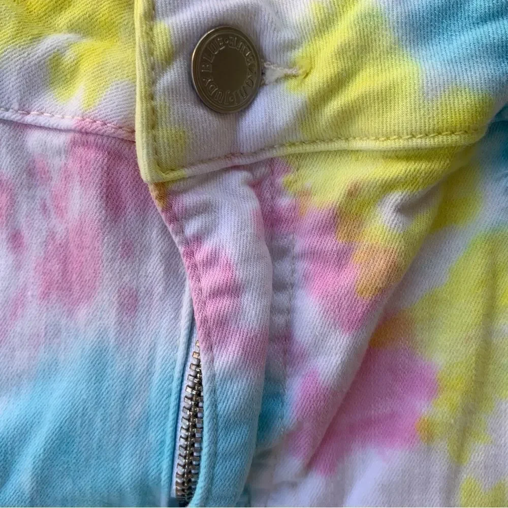 Judy Blue Shorts Tie Dye Rainbow Women XL Stretch Denim Fray Cut-Off Colorful