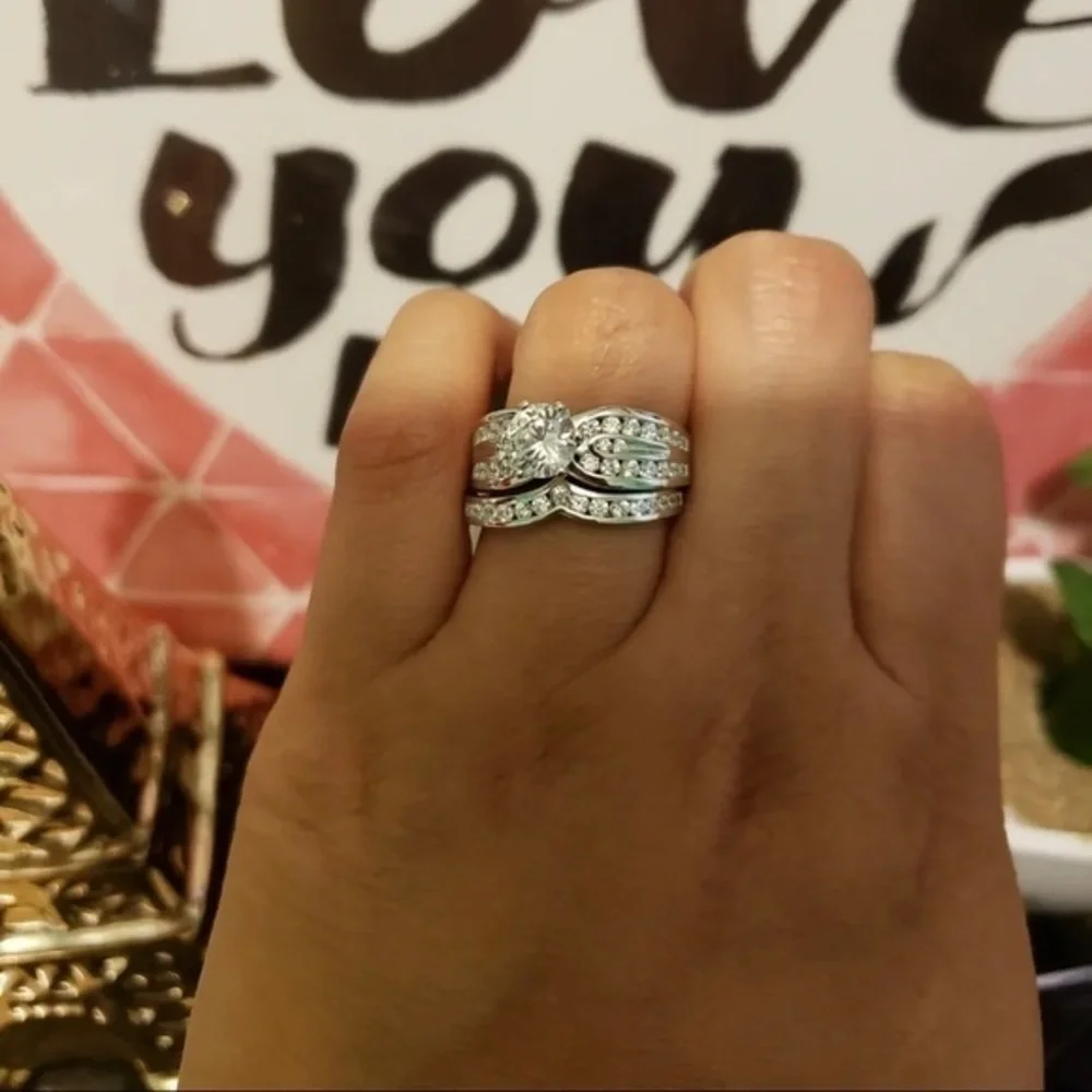 925 Sterling Silver Elegant Engagement Set CZ Ring