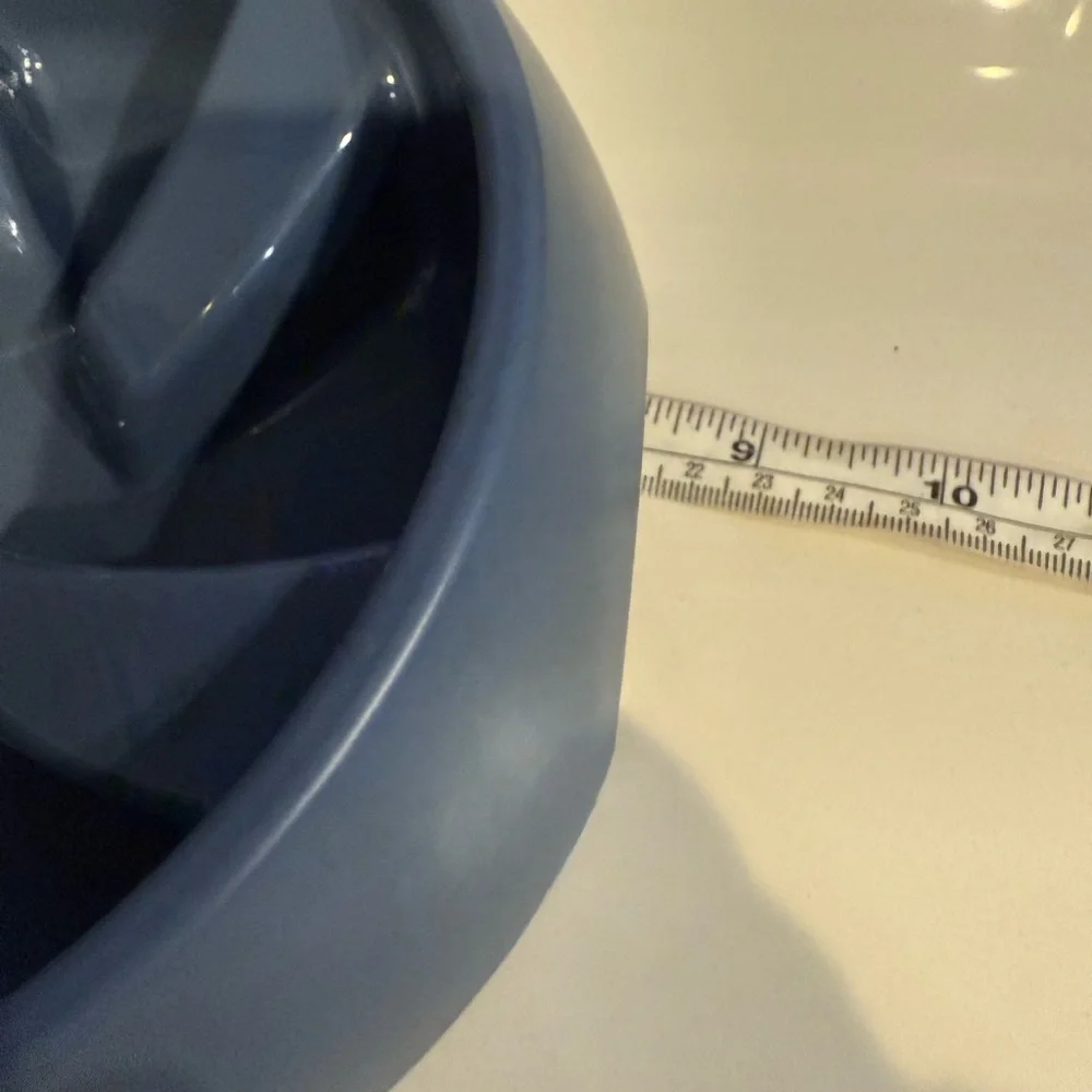 Blue Slow Feeder Dog Bowls (2) skid feet water or food 27” in diameter 2” depth