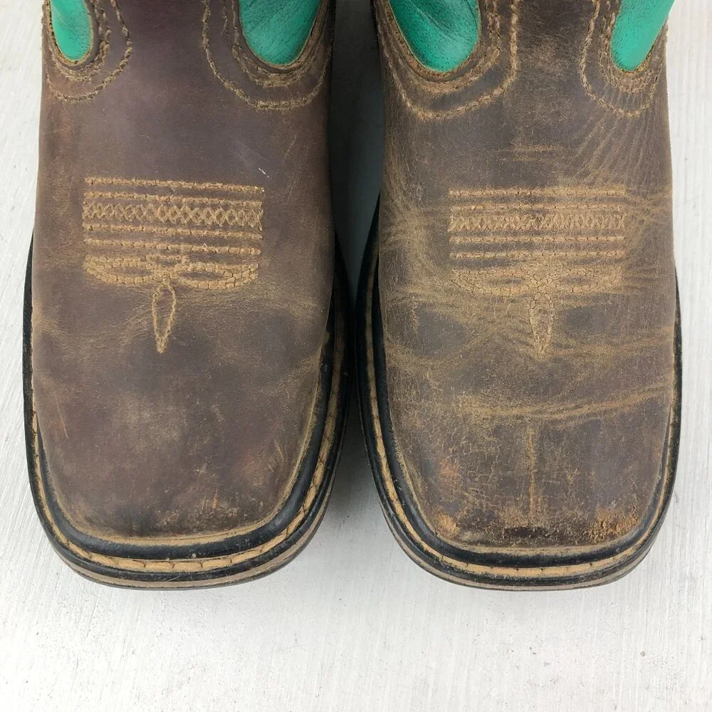 Georgia Boot Kids Size 12M Carbo-Tec LT Brown Turquoise Leather Cowboy Boots