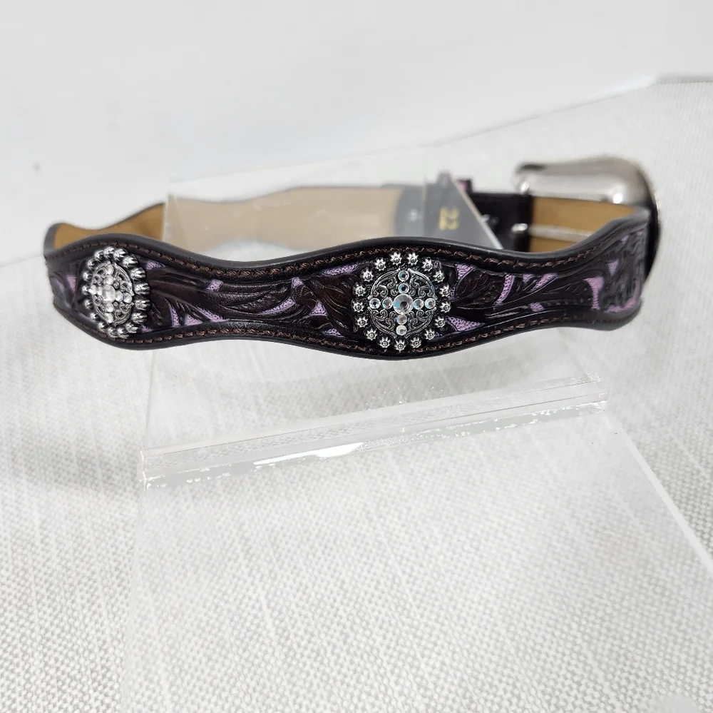 Ariat Size 22 Girls Scalloped Belt Tool Leather Manmade Brown Purple Embellished