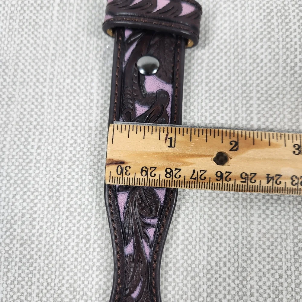 Ariat Size 22 Girls Scalloped Belt Tool Leather Manmade Brown Purple Embellished