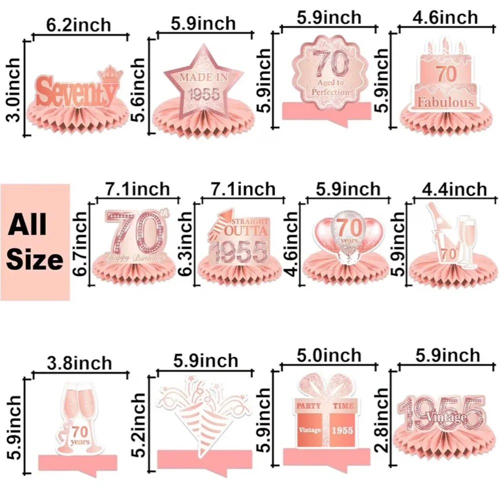Happy 70th Birthday Rose Gold Centerpieces happy 70th