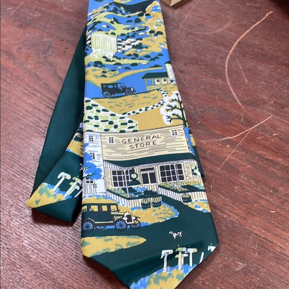 Sears The Mens Store vintage Scenic Print Silk Tie- General Store