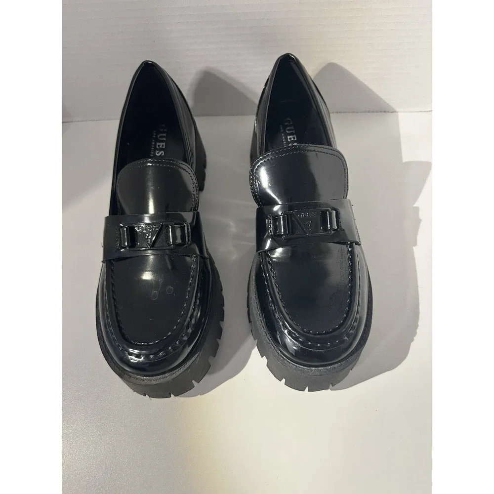Guess Black Patent Leather Platform Loafers Shoes SIZE 8.5