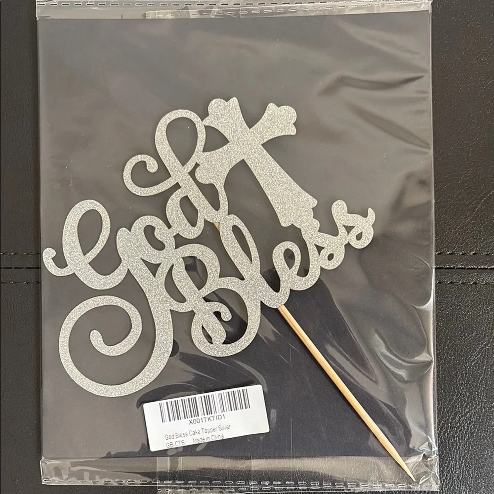 Silver God Bless Cake Topper