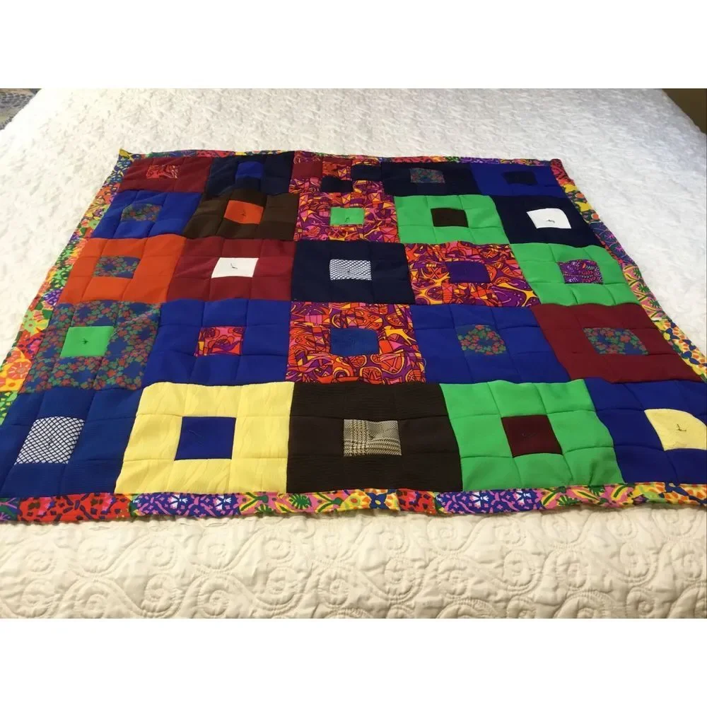 Handmade Baby Quilt Patchwork Block Pattern Crib Quilt Multi Colors‎ 42x42