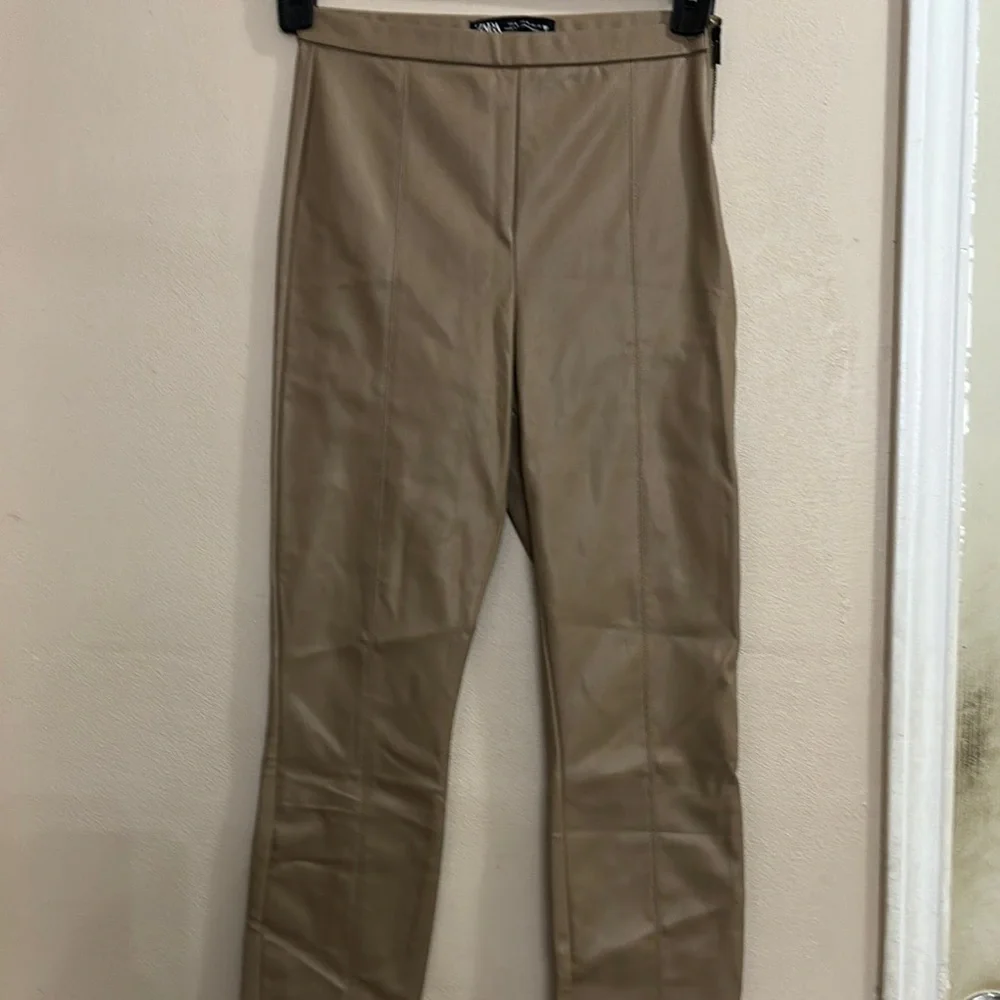 Zara Tan Straight Leg Pants with Structured Fabric