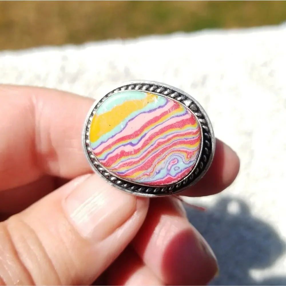 New Rainbow Calsilica Sterling Silver Ring Sz 9