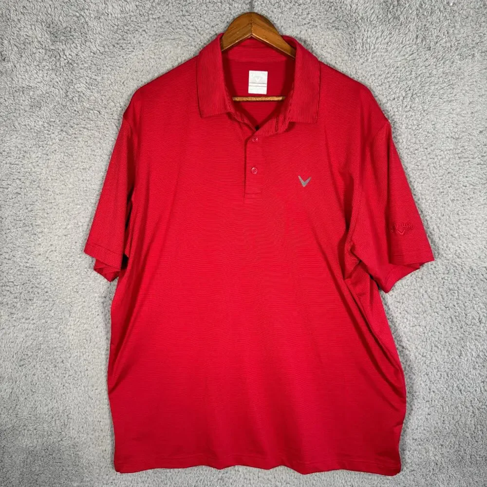 Callaway Mens Golf Stripe Polo XL Short Sleeve Red Opti Dri