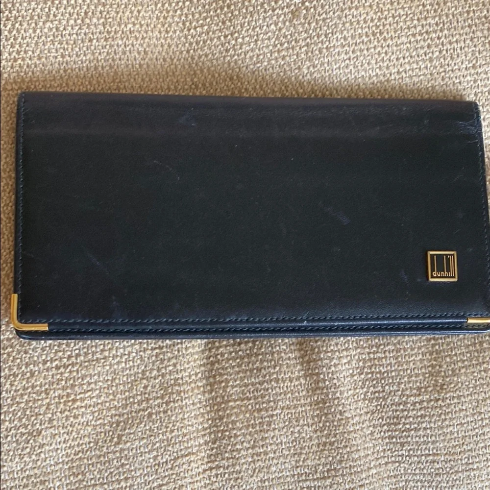 Dunhill Midnight Black Wallet and Checkbook Cover with Gold Details
