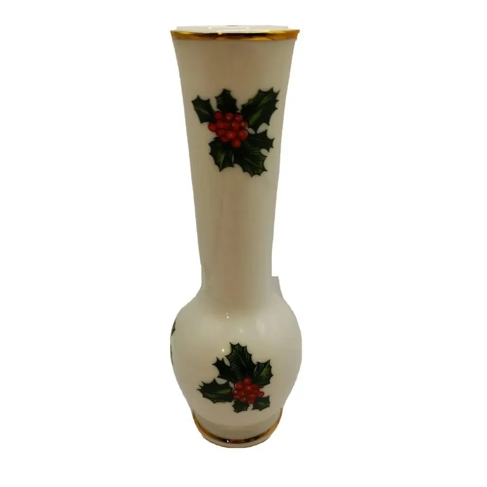 Lefton China Holly Christmas Bud Vase 6‎ 1/2