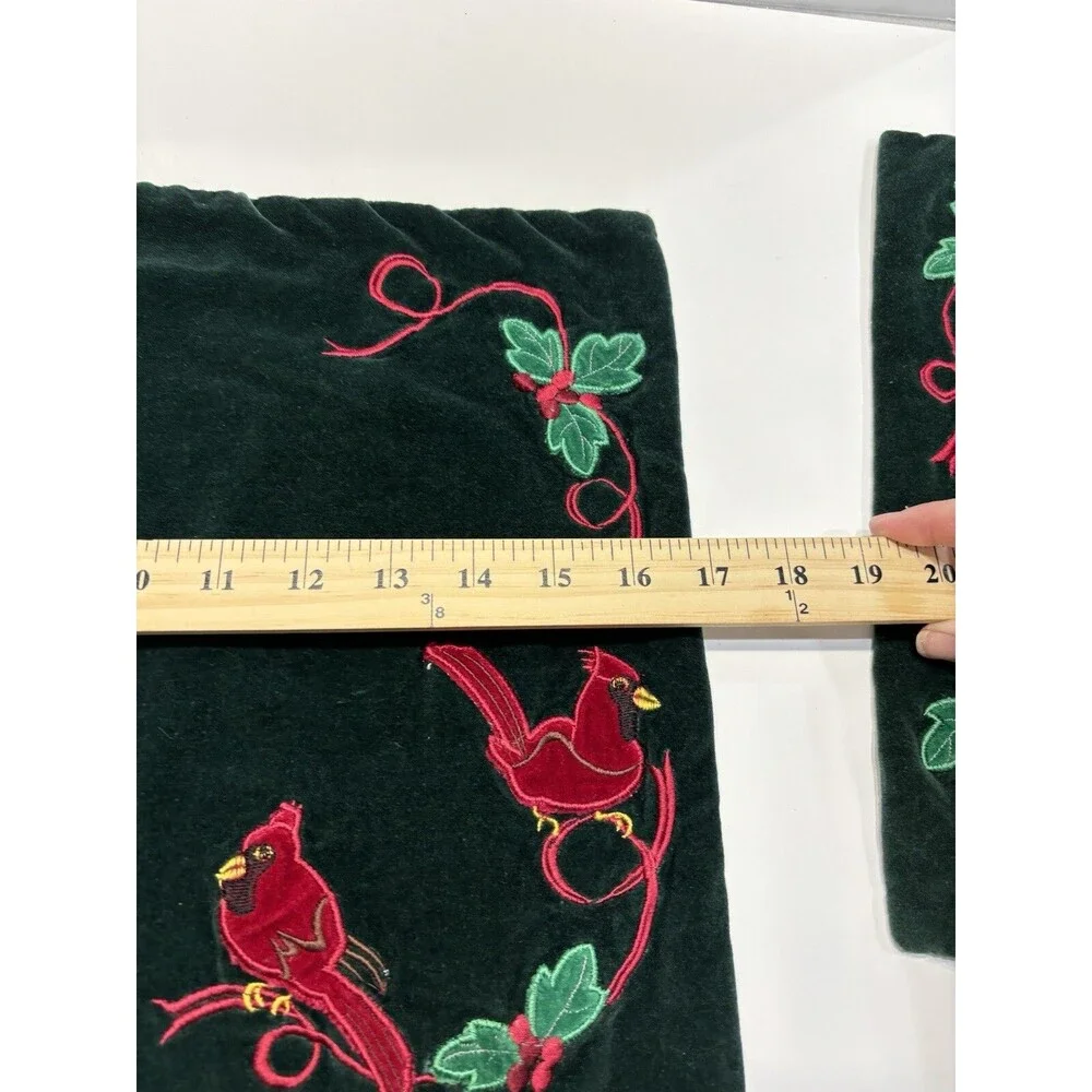 Christmas Placemats Quilted Embroidered Velvet Cardinal Holly Set of 4 13x17