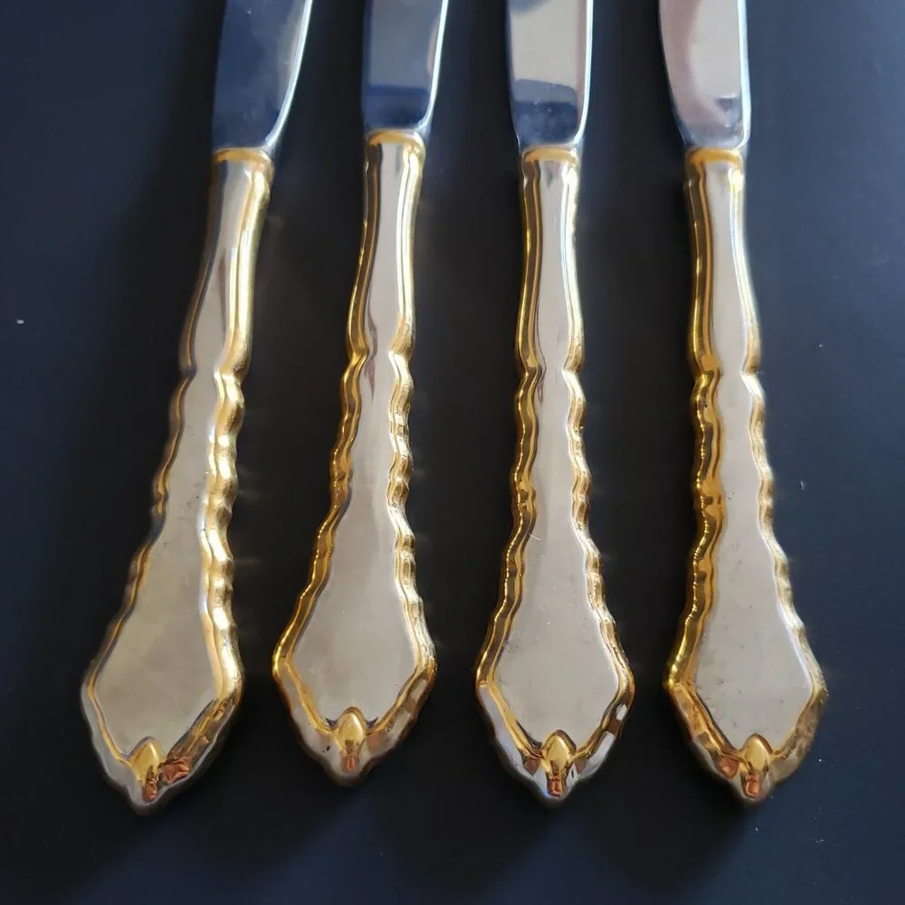 4pc Oneida GOLDEN ROYAL CHIPPENDALE Community Stainless Flatware Dinner Knife 9