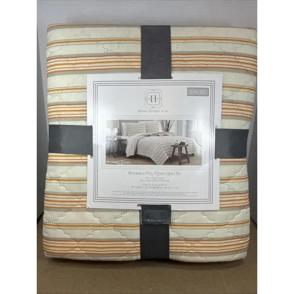 MODERN SOUTHERN HOME Full/Queen Harvest Stripe Quilt Revers