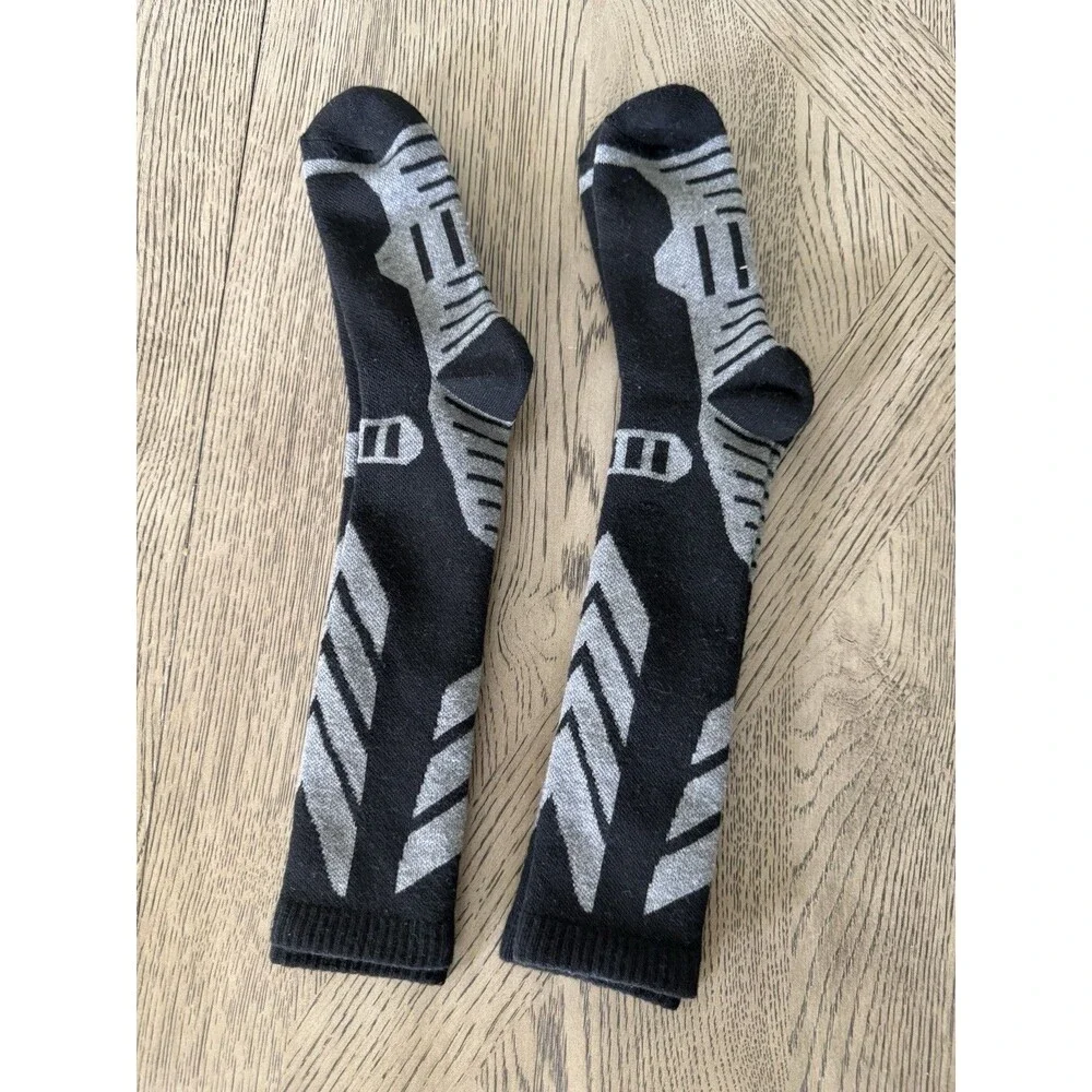 Warm Kids Ski Socks - 2 Pairs Merino Wool Skiing Socks Winter size 11-13 Black