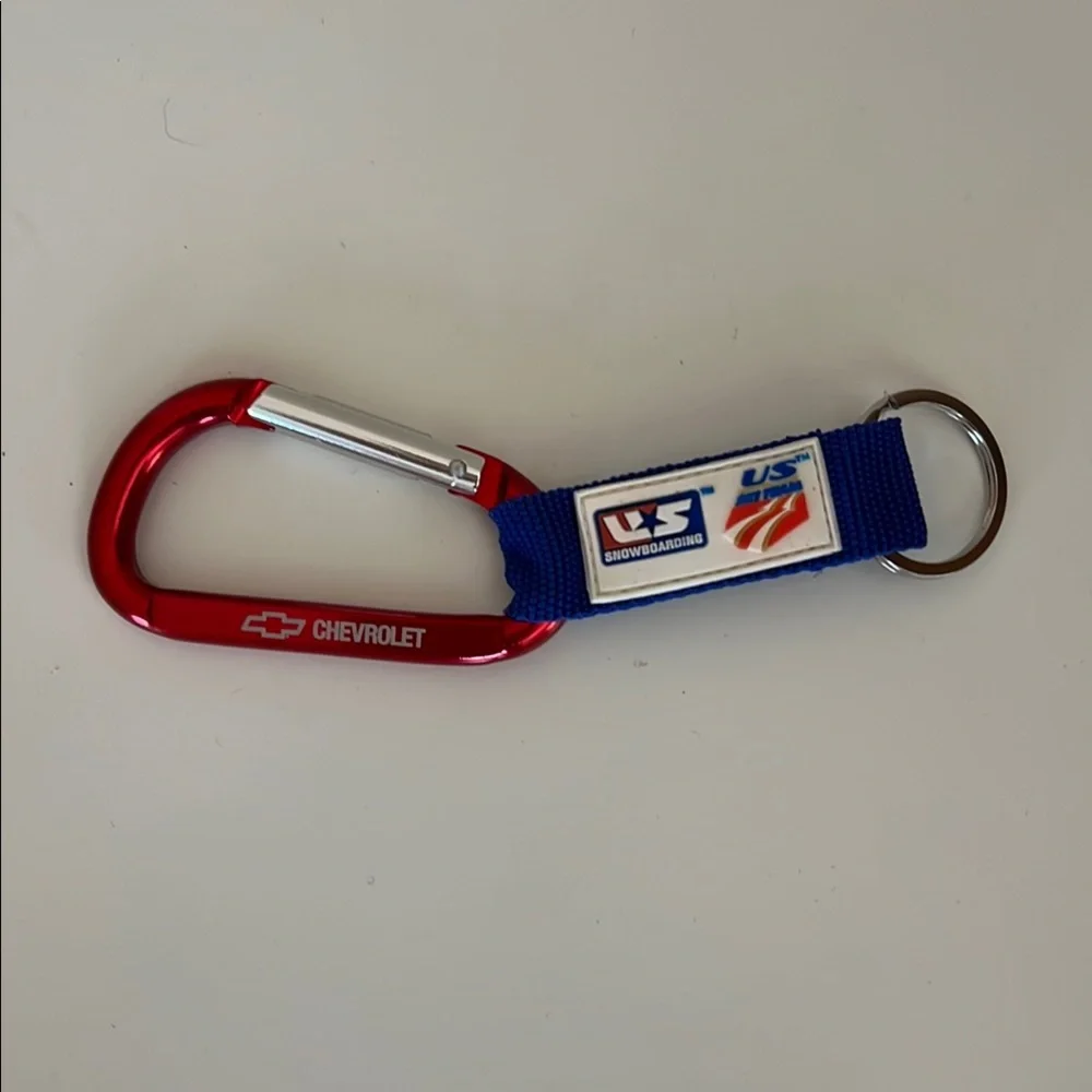 US Ski Team US Snowboard Chevrolet Red Carabiner Blue Keychain