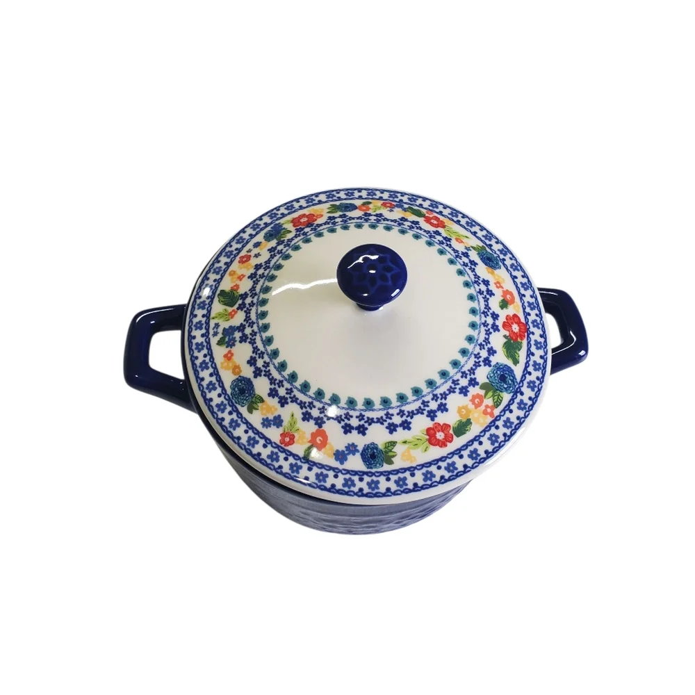 NWT Pioneer Woman Dazzling Dahlias Mini Cassrole With Lid Blue