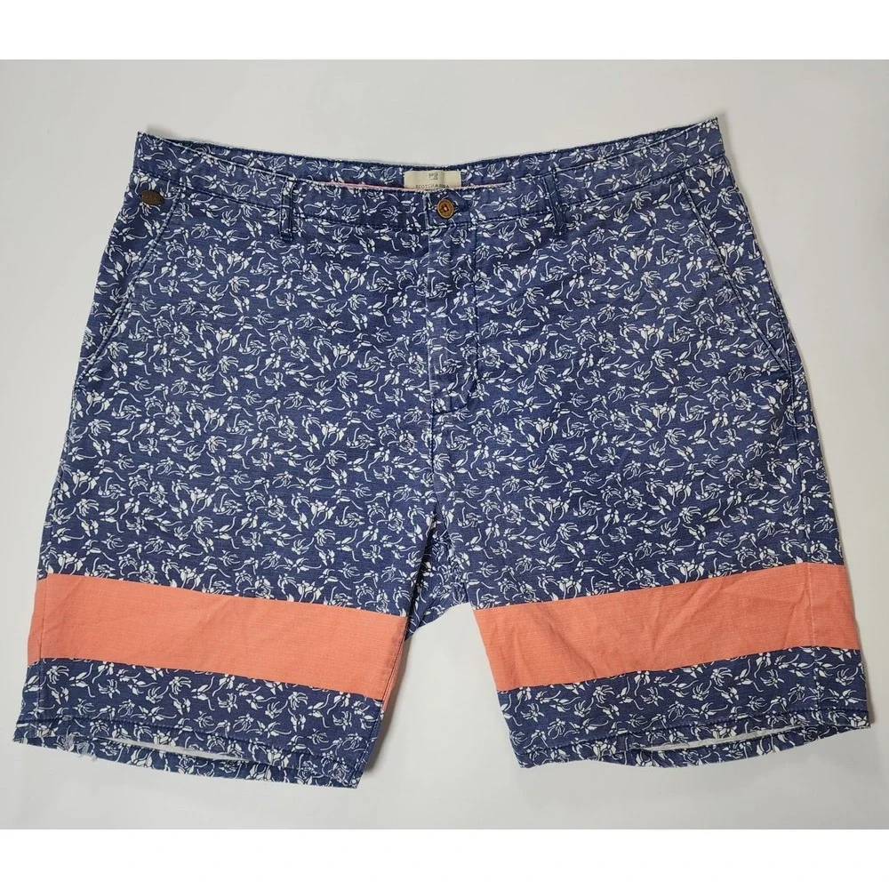 Scotch & Soda Shorts Mens 36 Brown Blue Orange Floral All Over Print Bermuda