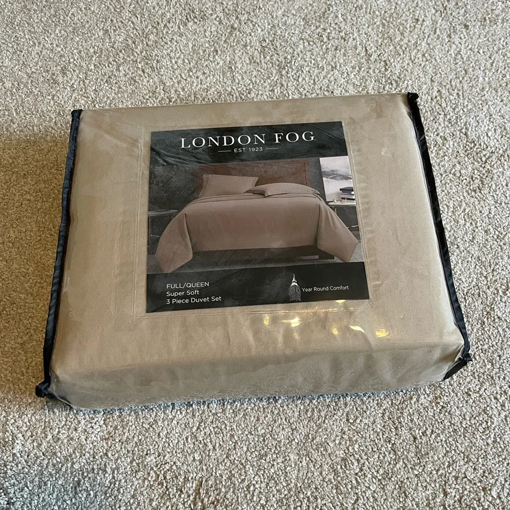 London Fog Garment Washed Solid Duvet Set Khaki Microfiber 3-Piece queen/full