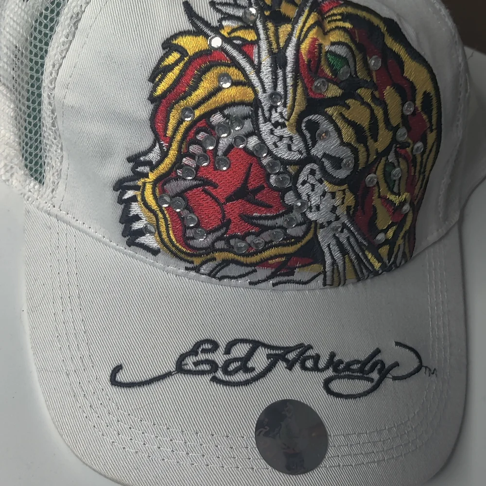 Ed Hardy White Cap with Colorful Tiger Design