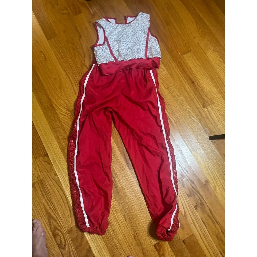 Weissman Red & Silver Sequin Dance Costume Pants and top MC