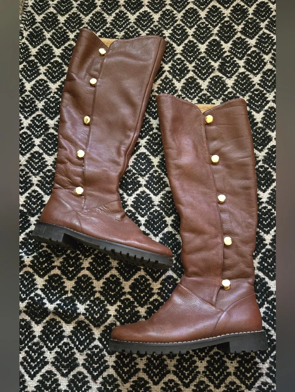 Micheal Kors Brown Over the Knee Boots with Shearling Lining Gold Accents NWOT