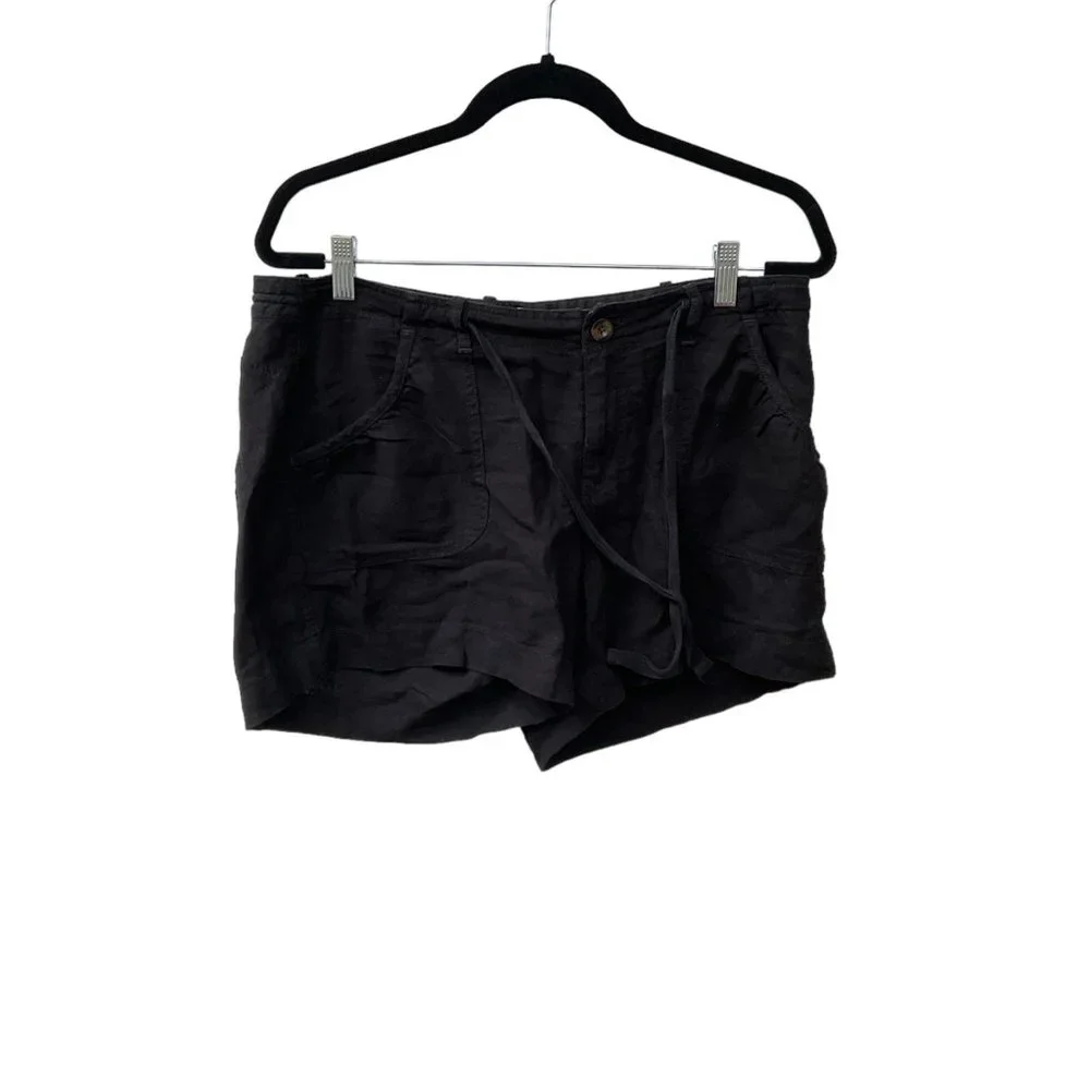 Old Navy Linen Rayon Blend Black Shorts Size 10 Zip Up With Tie‎