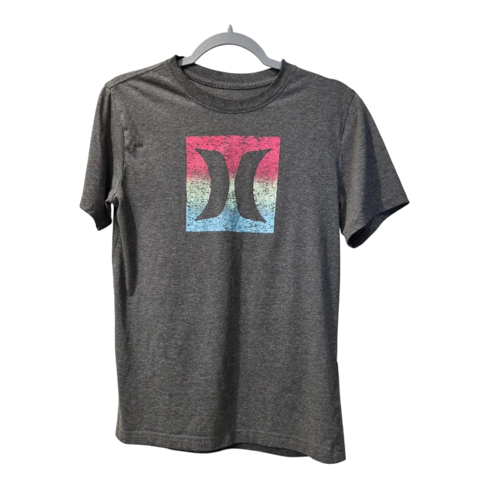 Hurley Boy's Short Sleeve 18/20 Grey T Shirt With Logo Print On Front