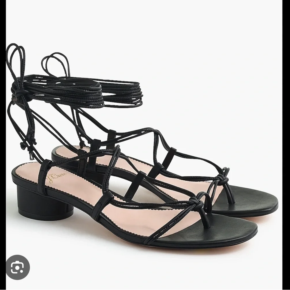 J.Crew Strappy Leather Low-heel Lace-up Sandals Size 10 Black Round Heel