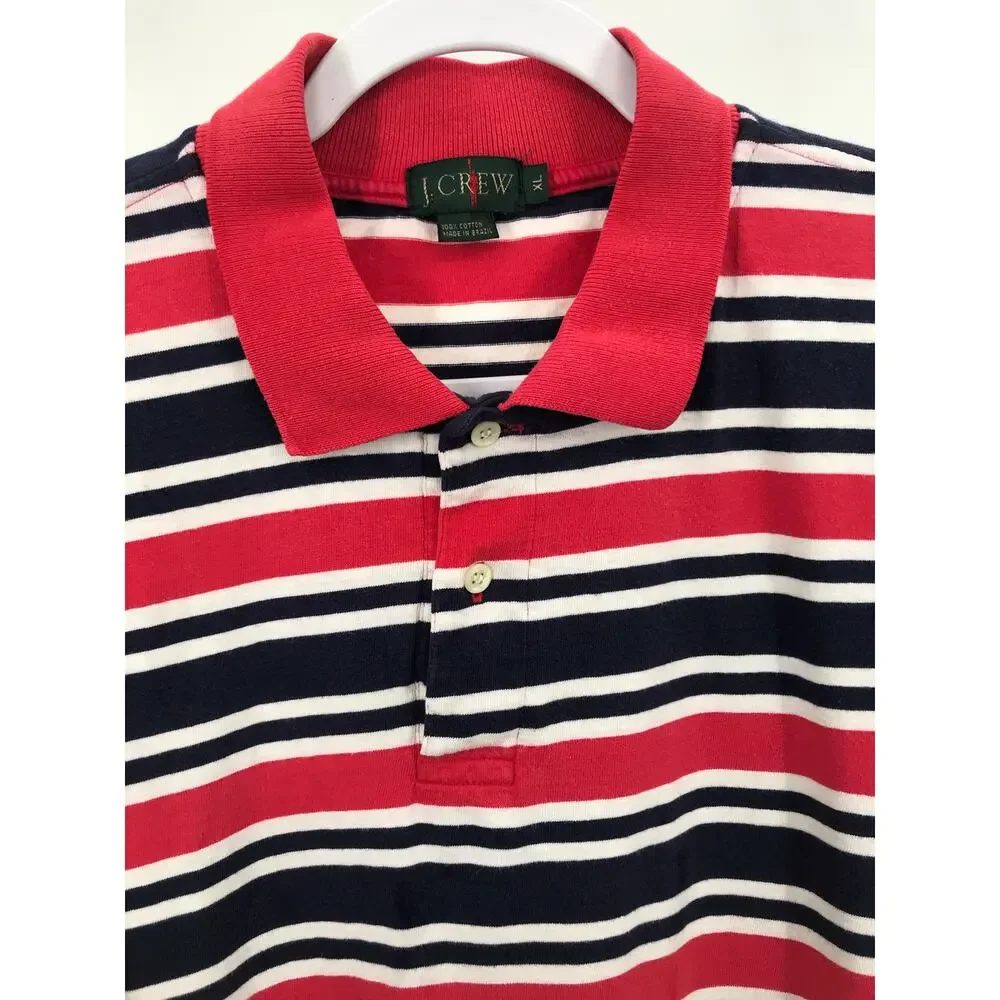 J. Crew Vintage Red White Blue Striped Short Sleeve Polo Shirt Mens XL
